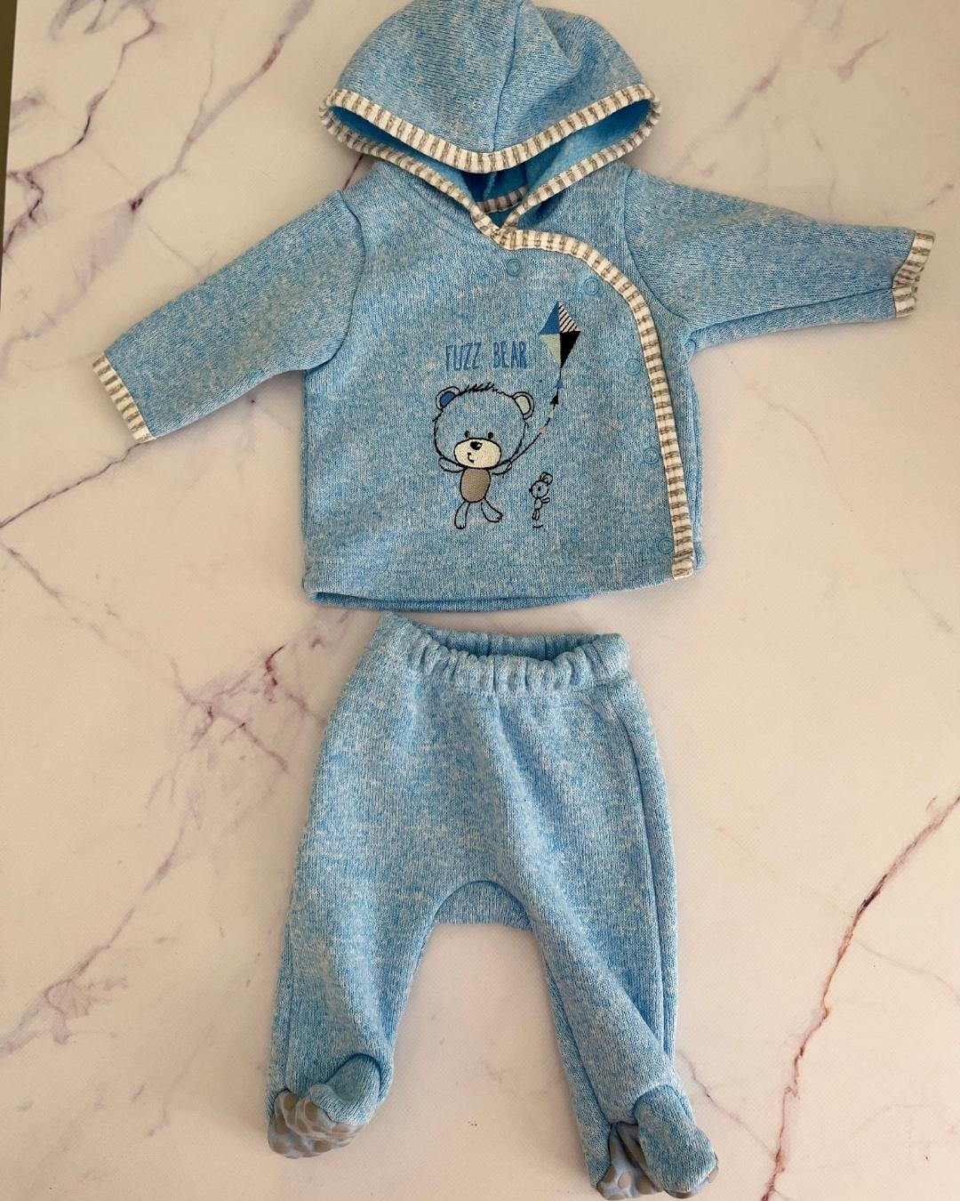 Woolworths light blue melange tracksuit fuzzy bear suit Newborn ...