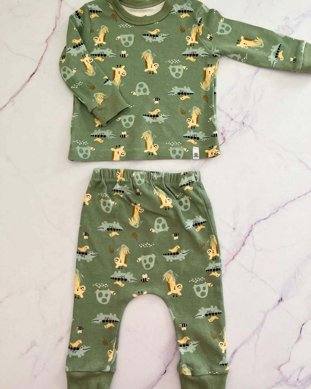 Woolworths green wild animal tracksuit set 6/12M - Nearly New Kids