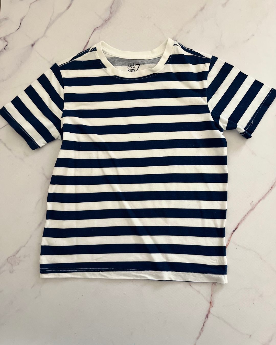 Woolworths blue and white striped T shirt 7Y – Nearly New Kids