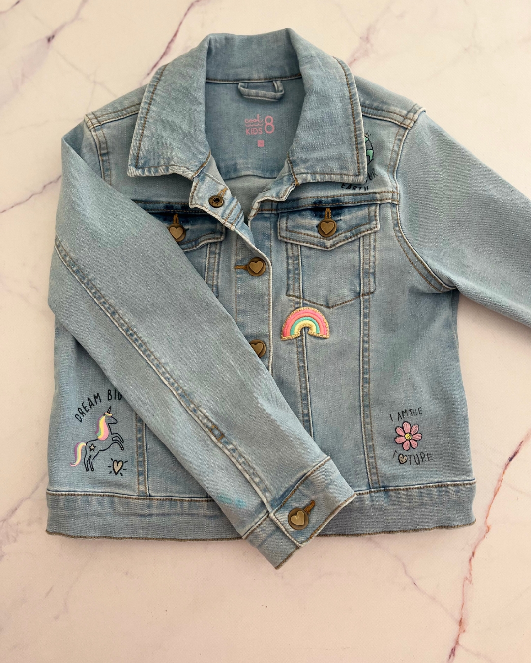 Woolworths denim rainbow denim jacket 8Y – Nearly New Kids